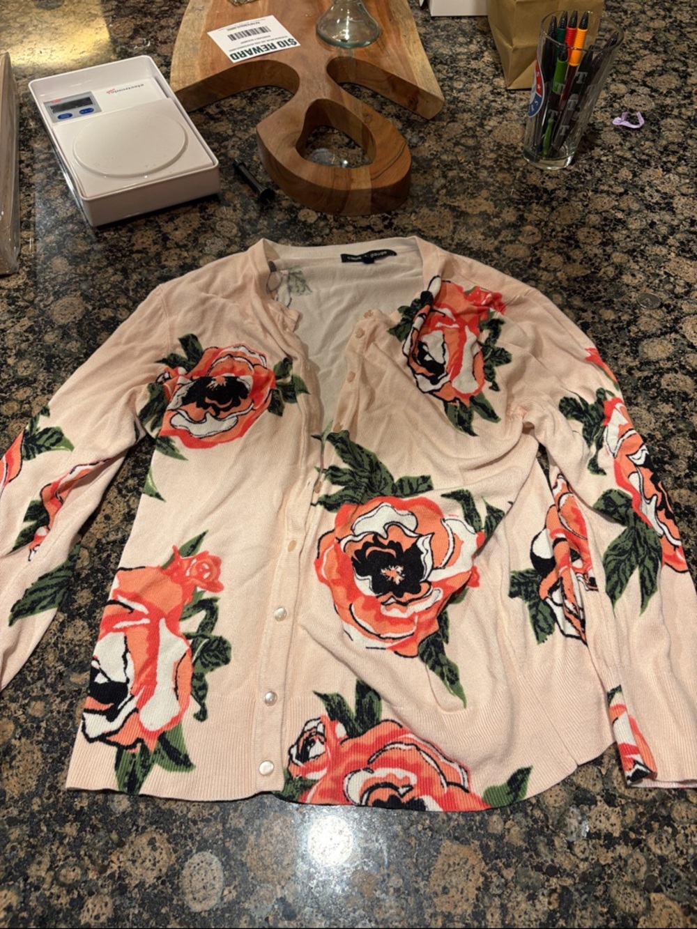 Cable & Gauge Cream Cardigan with Orange Floral Print